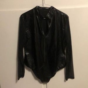 Black PU leather bodysuit